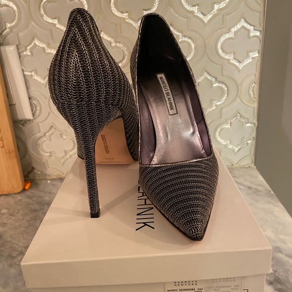Manolo Blahnik | Shoes | Manolo Blahnik Shoes Grey Metal Fabric | Poshmark